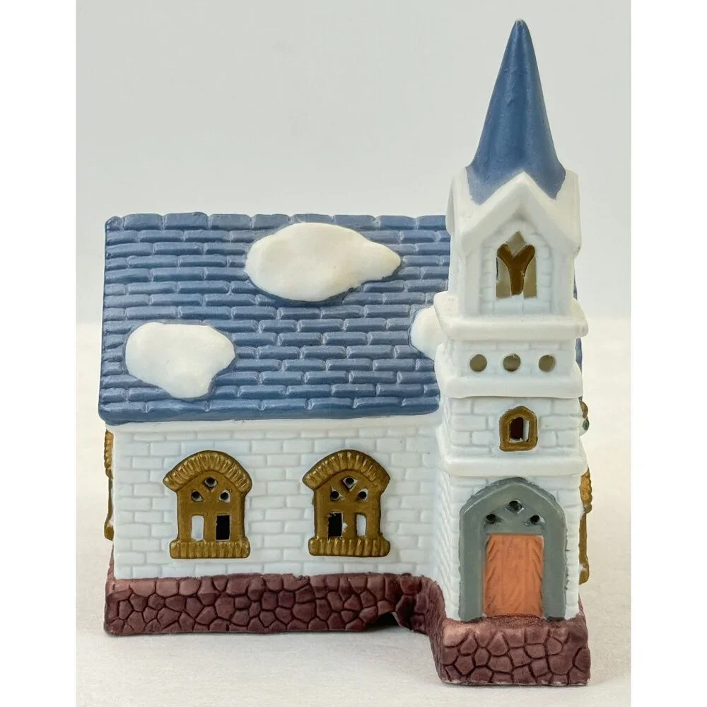 Vintage Lotus Ceramic White Church Figurine Snow Accents Christmas Village 4.5" - Picture 2 of 9
